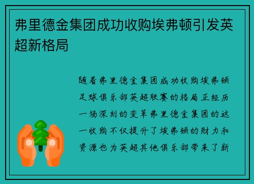 弗里德金集团成功收购埃弗顿引发英超新格局