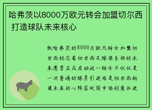 哈弗茨以8000万欧元转会加盟切尔西 打造球队未来核心